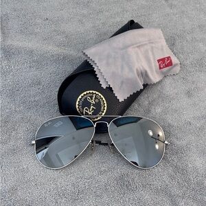 Authentic Ray-Ban Chrome Aviator Sunglasses with Case & Cloth